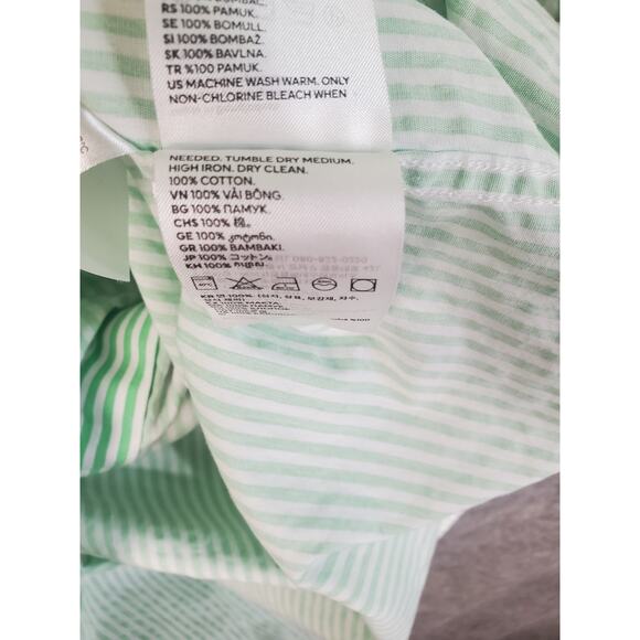 H&M Size Large Green & White Stripe Button Up Shirt - Picture 5 of 6